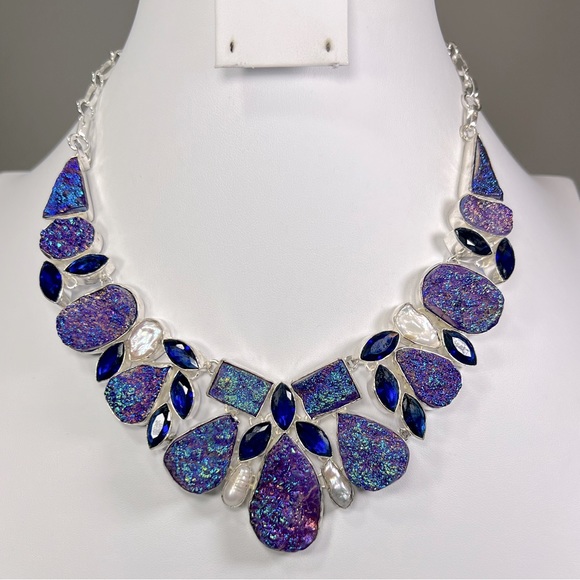 Titanium Druzy 925 Large Gemstone Necklace - Picture 1 of 8